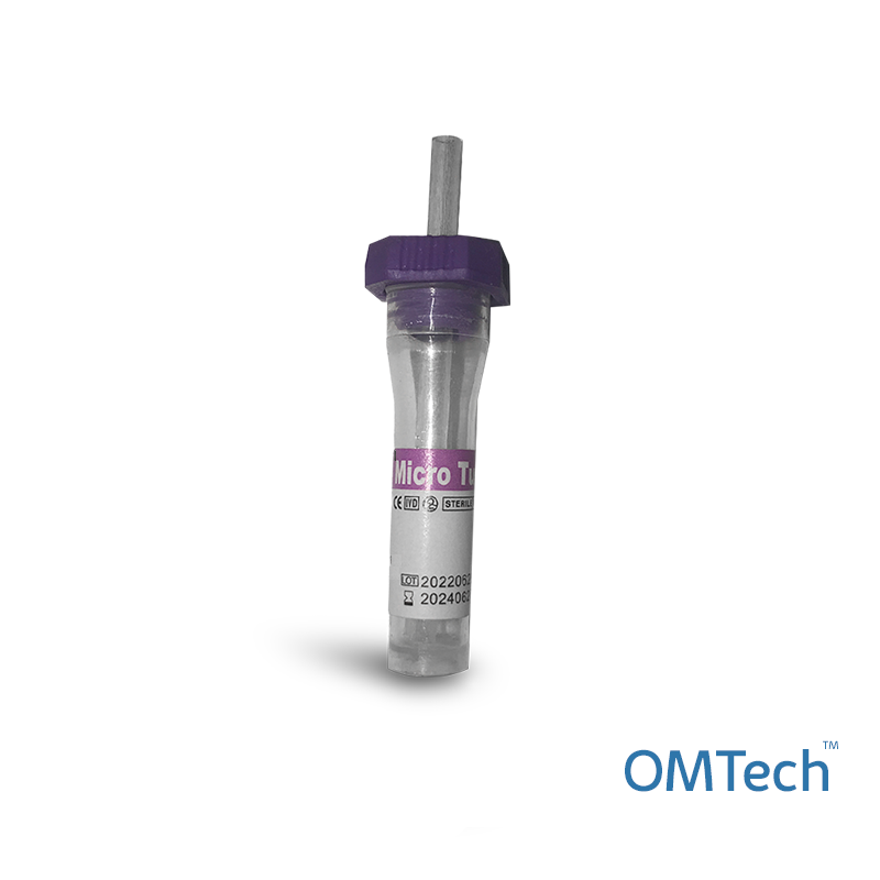 Мікропробірка для забору крові "OMTech", не вакуумна, з капіляром, тип 2, К3 ЕДТА, стерильна, з бузковою кришкою, 1 мл, 10*45 мм RENJI MEDICAL